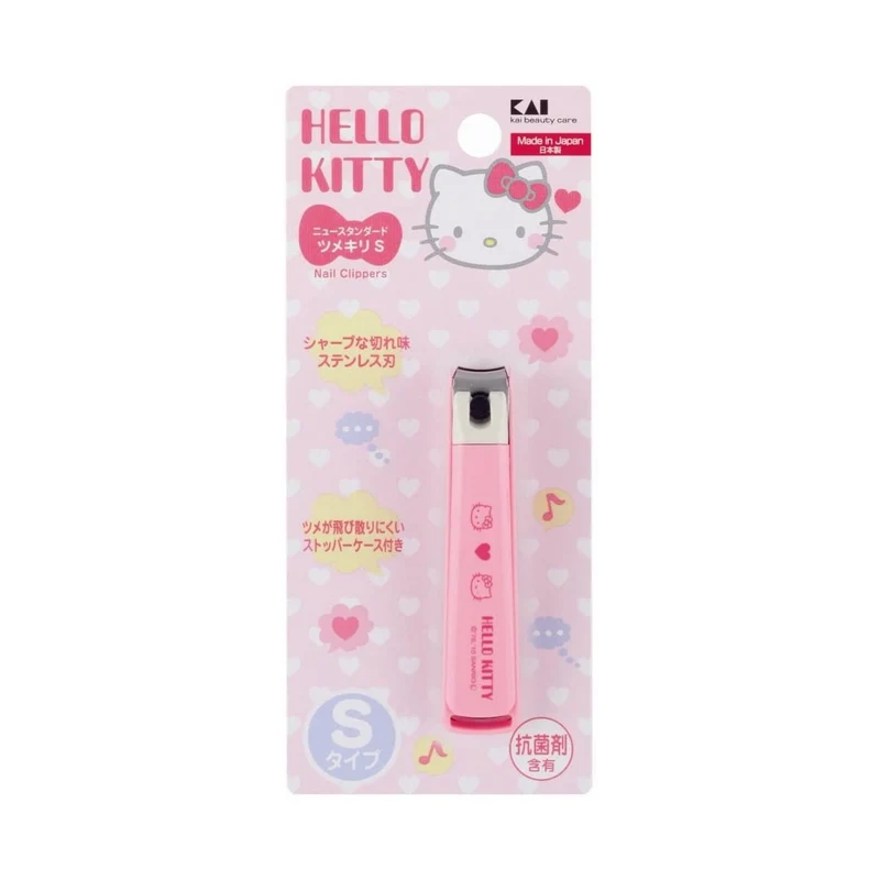 [Self-operated] Japan KAI Hello Kitty Nail Clippers with Pendant (1 piece), Pink Heart Antibacterial Stainless Steel Splash-proof Nail Clippers (Size S)