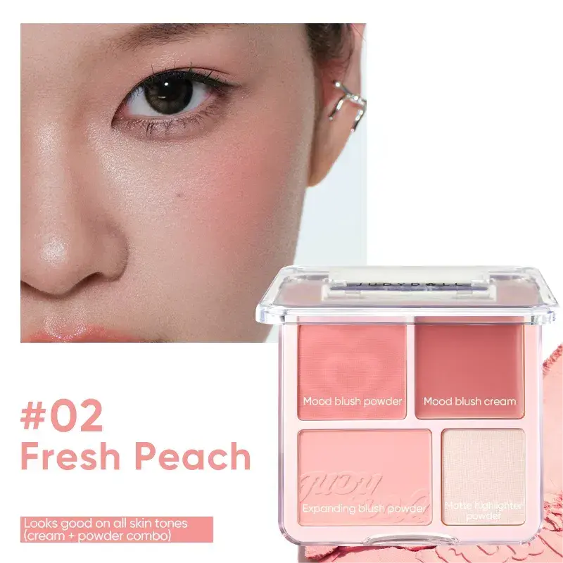 [Self-operated] Judydoll Blush & Highlighter Palette #02 Energetic Peach Cream Powder Mix 9g - 3D Nose Shadow, Contouring, Face Shaping, Matte Finish, Brightening Face Blush
