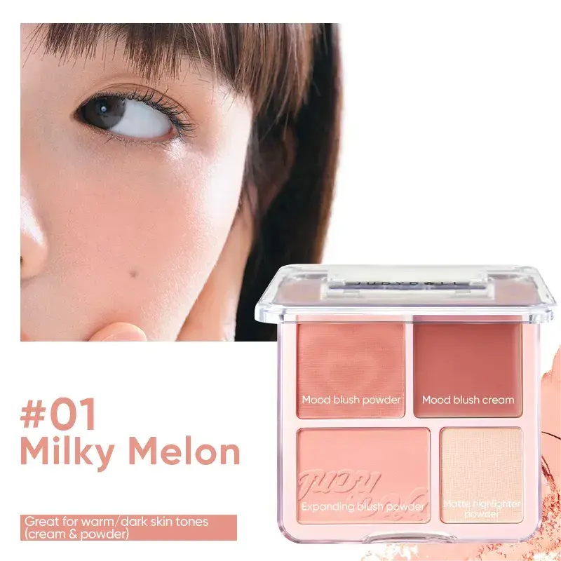 [Self-operated] Judydoll Blush & Highlighter Palette #01 Milk Apricot & Honeydew Melon Cream Powder Mix 9g 3D Nose Shadow, Contouring, Face Shaping, Matte Finish, Brightening Face Blush