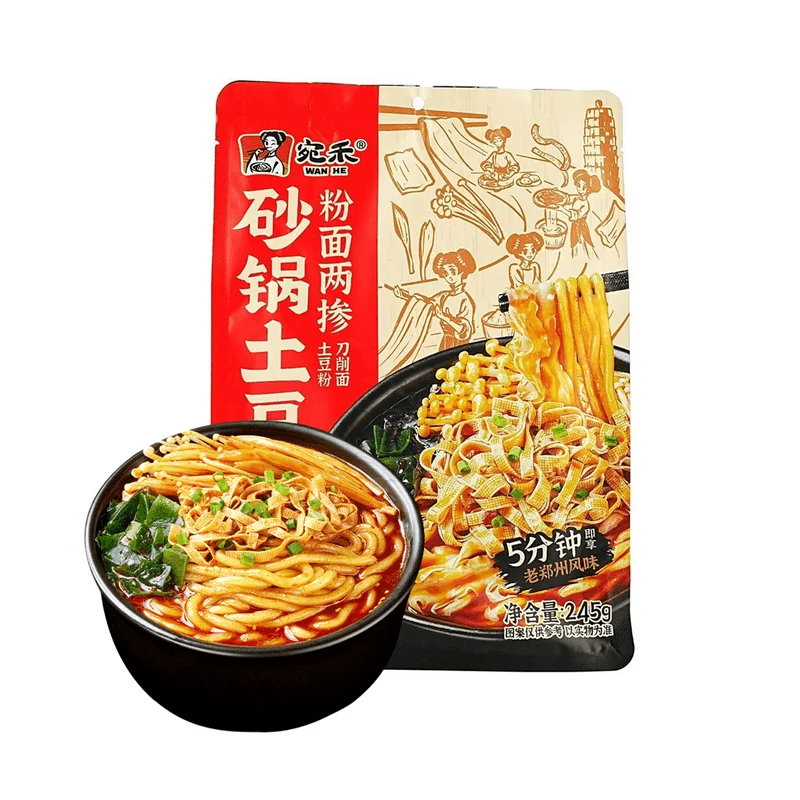 [Self-operated] Wanhe Casserole Potato Noodles (Mixed with Potato Noodles and Knife-cut Noodles), Signature Original Flavor, 245g. Authentic Henan Flavor, Double the Carbs! Comes with Seasoning Pack. Chewy, Smooth, Appetizing Snack, Home-cooked Late Night Snack, Quick Meal.
