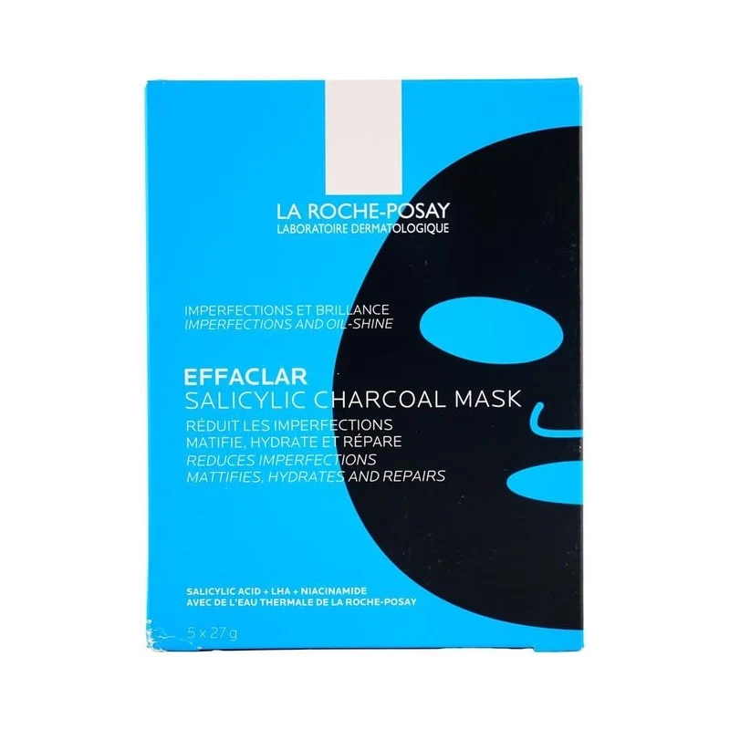 [Self-operated] La Roche-Posay Effaclar Duo+ Salicylic Acid Repairing Mask (Black Mask) 27g*5 sheets (French brand) - Oil Control, Cleansing, Exfoliating, Niacinamide, Acne Treatment, Blackhead Removal, and Whitehead Removal