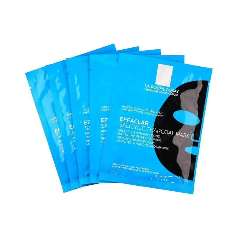[Self-operated] La Roche-Posay Effaclar Duo+ Salicylic Acid Repairing Mask (Black Mask) 27g*5 sheets (French brand) - Oil Control, Cleansing, Exfoliating, Niacinamide, Acne Treatment, Blackhead Removal, and Whitehead Removal