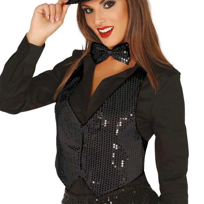 Schwarzes Paillettenweste für Damen