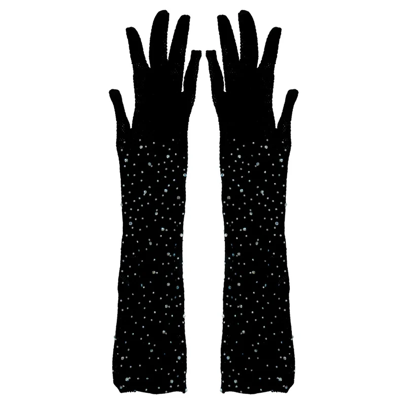 Lange Netz-Handschuhe mit Glitzerteinen