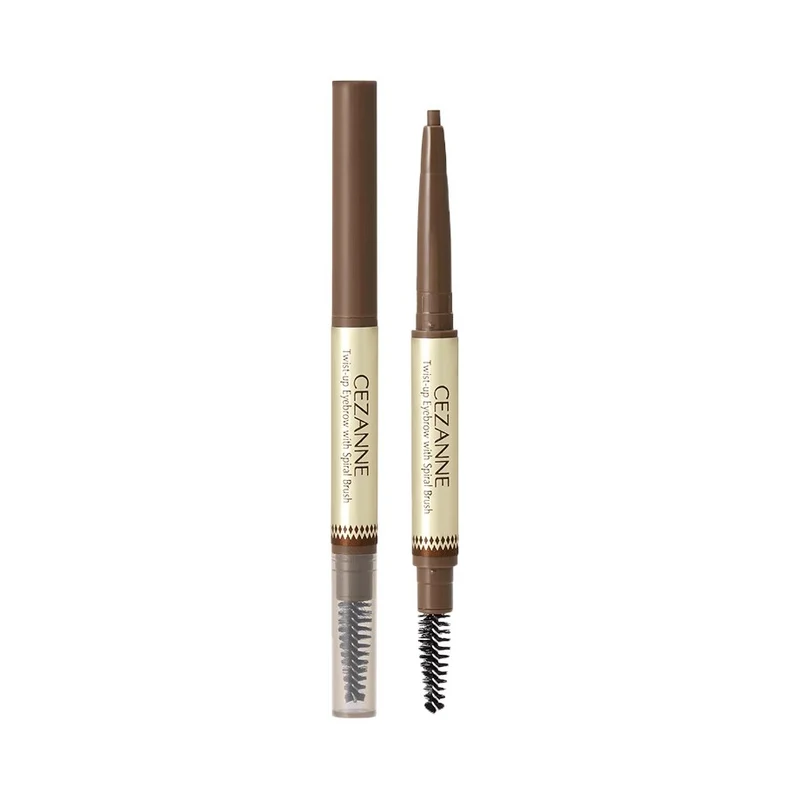 CEZANNE Double-Ended Eyebrow Pencil #02 Olive Brown 0.21g (Sharpener-Free, Oval Core, Waterproof, Fog-Free)