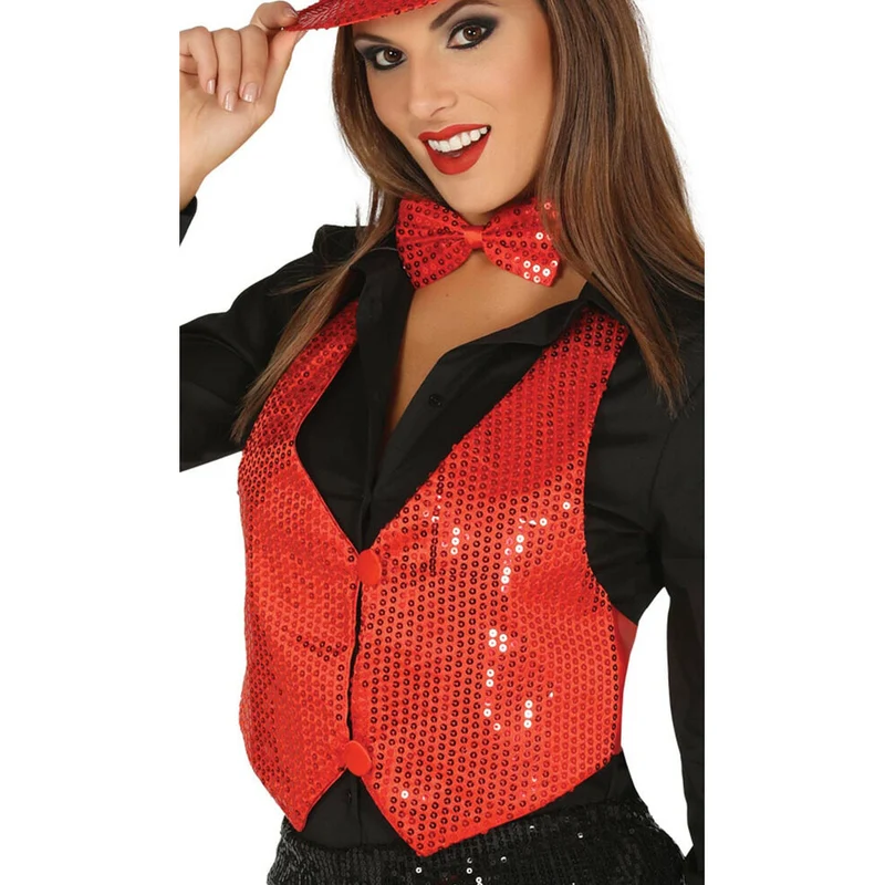 Pailletten Weste rot für Damen