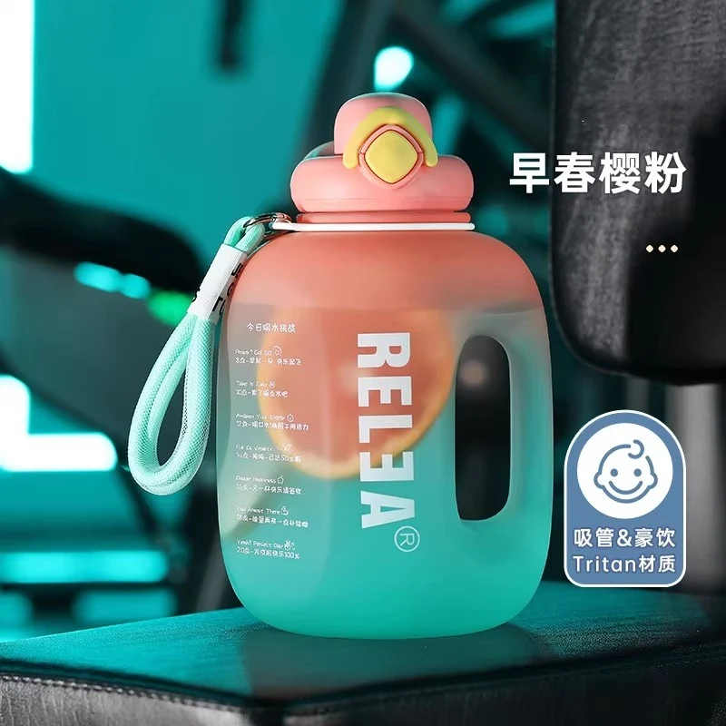 [Self-operated] China Wusheng Bio Mancai Ton Ton Bucket Early Spring Cherry Pink 1000ml Large Capacity Water Cup Sports Bottle Summer Fitness Ton Bucket High Temperature Resistant Ton Bucket Straw Space Cup