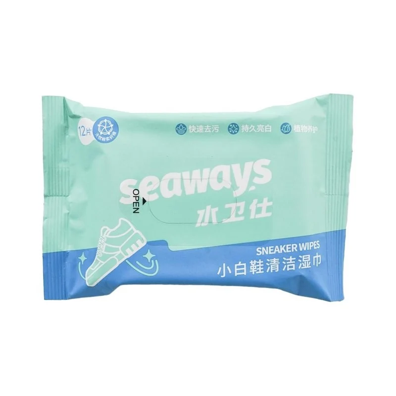 SEAWAYS Water Guardian White Shoe Wipes (12 pcs) for Waterless Cleaning, Strong Decontamination, White Shoe Shine Wipes for Sports Shoes, Leather Shoes, and More