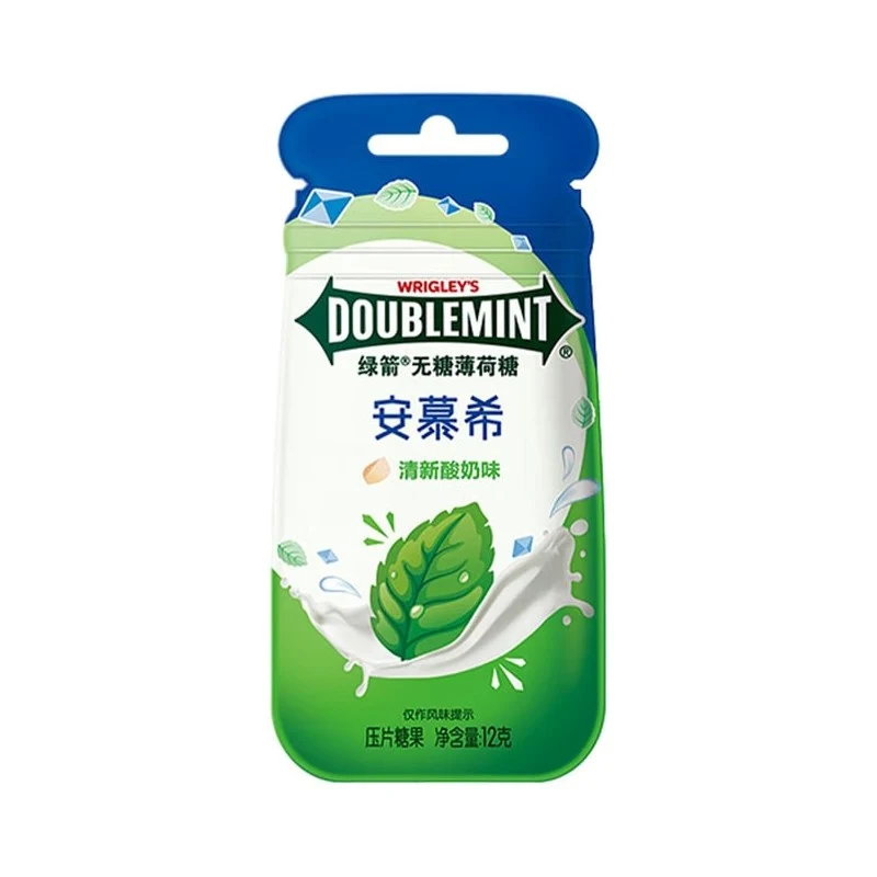 [Self-operated] China WRIGLEY'S DOUBLEMINT Green Arrow Amul co-branded sugar-free mint candy refreshing yogurt flavor 12g limited flavor fresh breath