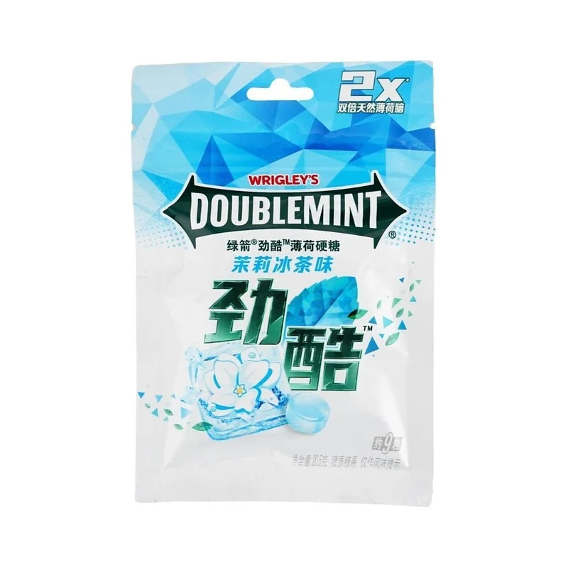 WRIGLEY'S DOUBLEMINT Green Arrow Cool Mint Hard Candy Jasmine Iced Tea Flavor 20.5g (Double Natural Menthol for Fresh Breath and Refreshing Effects)