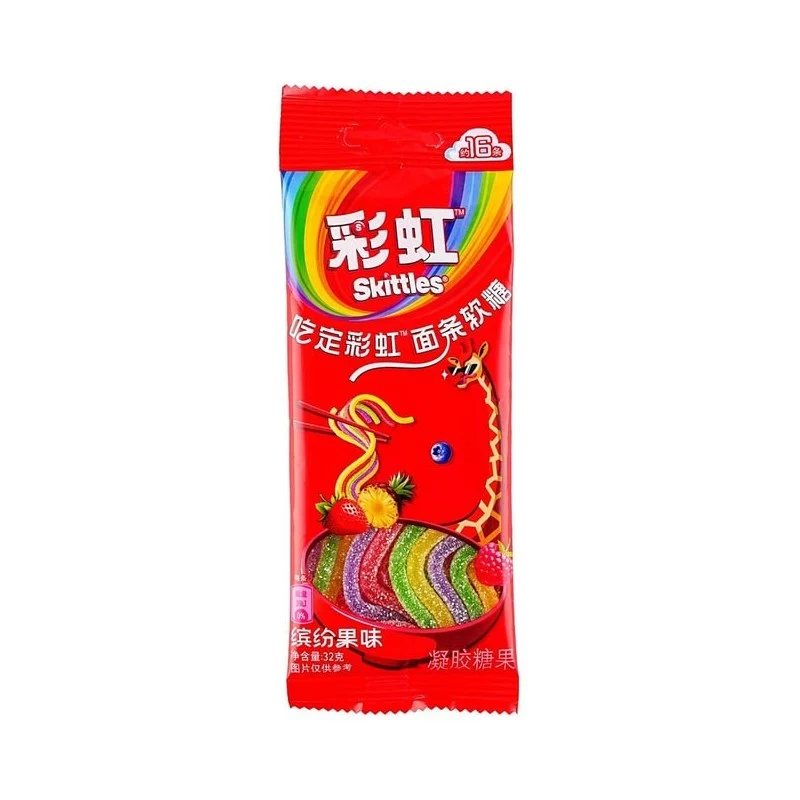 [Self-operated] China SKITTLES Rainbow Rainbow Candy Noodle Soft Candy Colorful Fruit Flavor 32g Sour Sand Wrapped The More You Chew, The More Addictive Internet Celebrity Fruit Candy Children's Snack Candy
