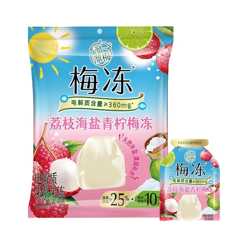 [Self-operated] China LIULIUMEI Lychee Sea Salt Lime Plum Jelly Electrolyte Fruit Jelly 200g Sweet and sour refreshing and refreshing snack pudding konjac jelly