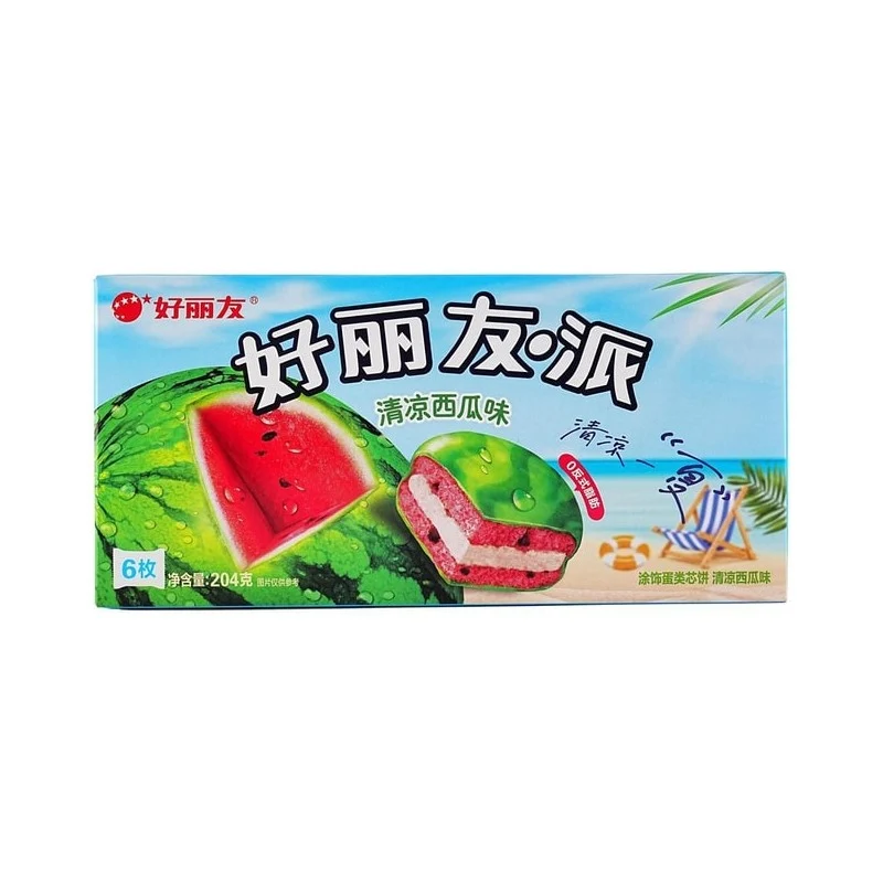 [Self-operated] Korean ORION Chocolate Sandwich Pie Summer Limited Refreshing Watermelon Flavor 6 Pieces 204g Pastry Dessert Snacks Children's Snacks