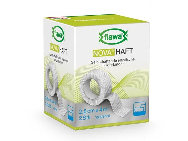 FLAWA Nova Haft, selbsthaftende Fixierbinde, weiss, elastisch, 2.5 cm x 4 m, 2 Stück
