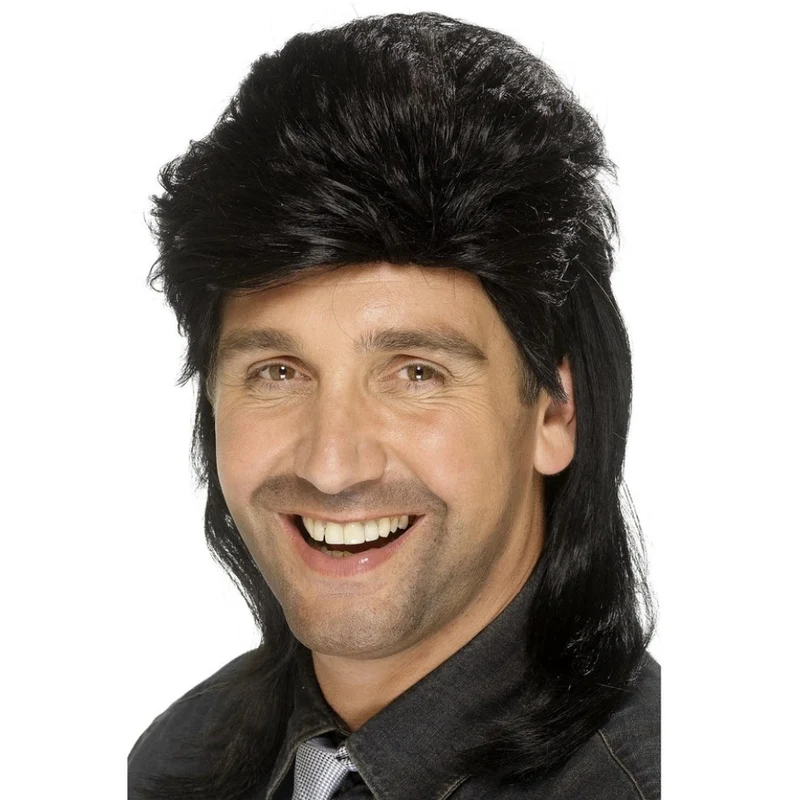 80er Jahre Mullet-Perücke schwarz