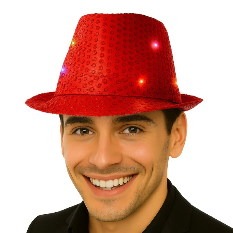 Roter Paillettenhut mit Licht
