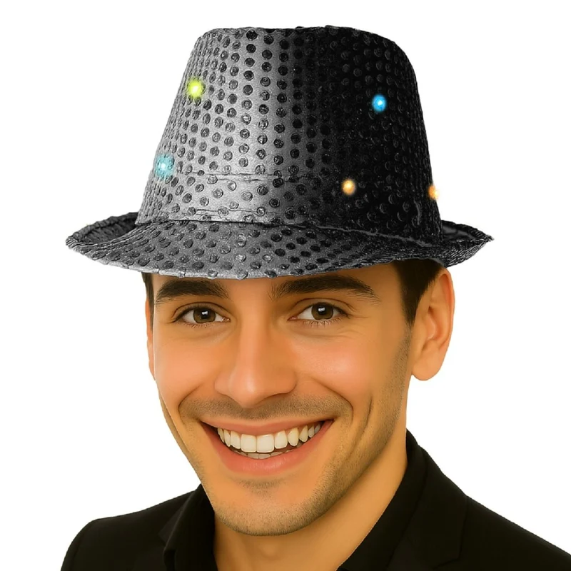 Schwarzer Paillettenhut mit Licht