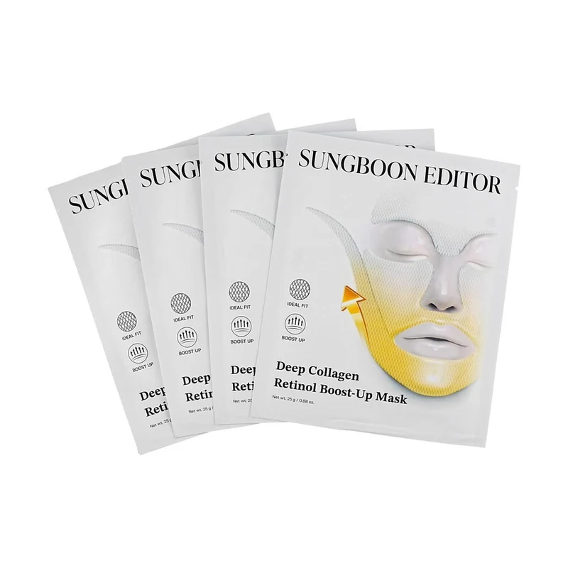 SUNGBOON EDITOR Deep Collagen Retinol Firming Lifting Mask (25g x 4) for soft, firm skin, naturally radiant glow, and smoothed fine lines. Hydrates and moisturizes.