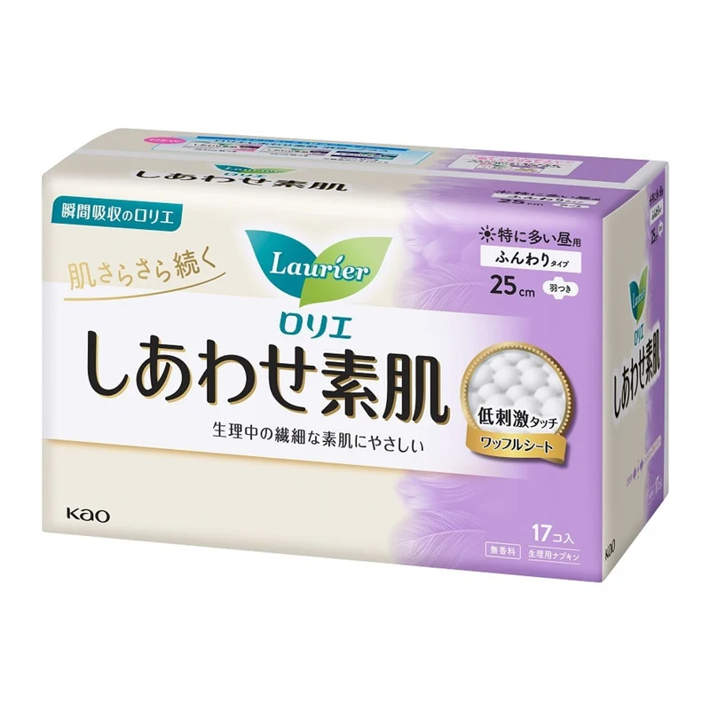 Kao Laurier F Series Fluffy Sanitary Napkins (25cm) with Wings (17 pieces per pack) - Gentle, Non-irritating, and Breathable