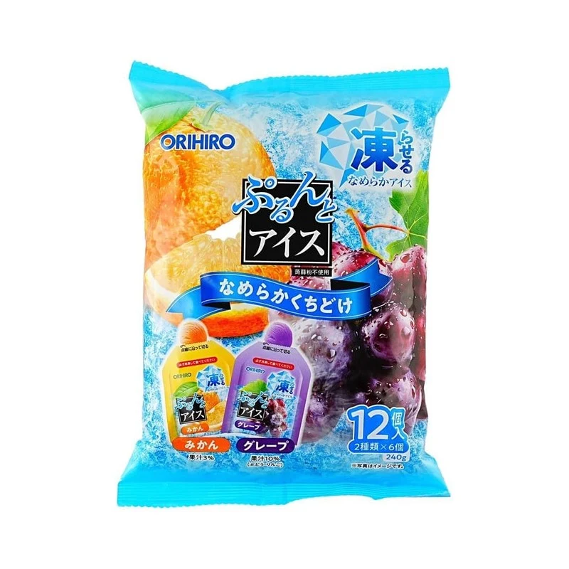 ORIHIRO Icy Jelly Orange Grape Flavor (12 pcs) - Low-calorie, 0-fat, frozen for consumption