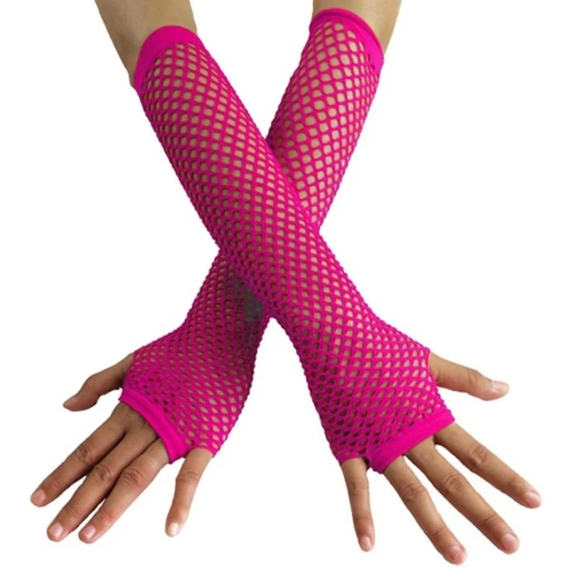 Lange Netz-Handschuhe in Fuchsia