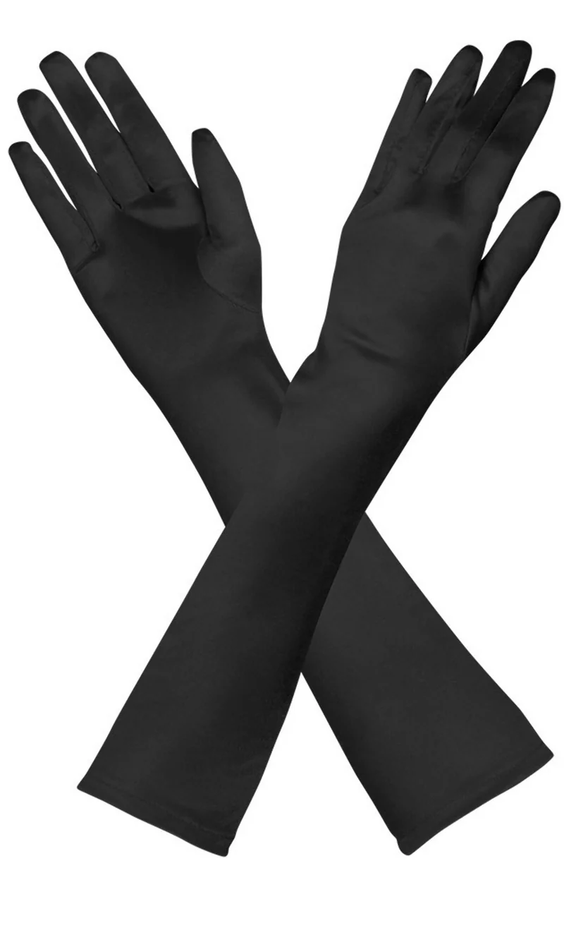 Schwarze Lange Glanz-Handschuhe