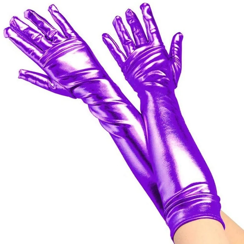 Lange violette Metallic-Handschuhe