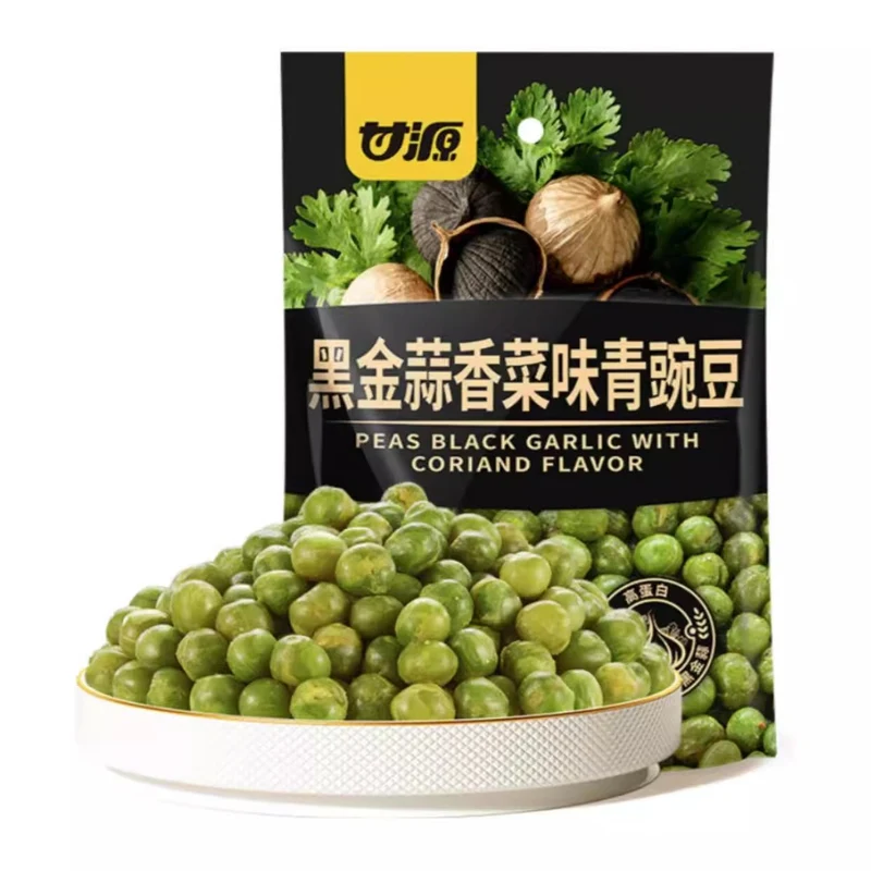 [Self-operated] China Ganyuan Black Gold Garlic Coriander Flavor Green Peas 208g High Protein Nut Snack