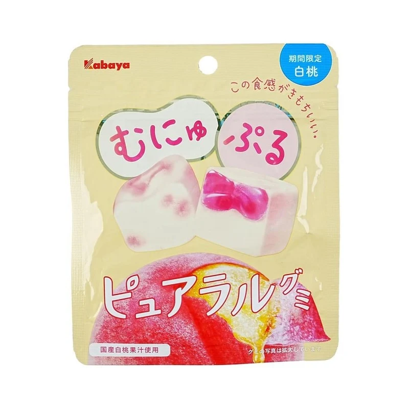 [Self-operated] Japan KABAYA Kaba also new packaging sandwich gummy candy white peach flavor 58g Japanese domestic fruit juice sandwich gummy candy