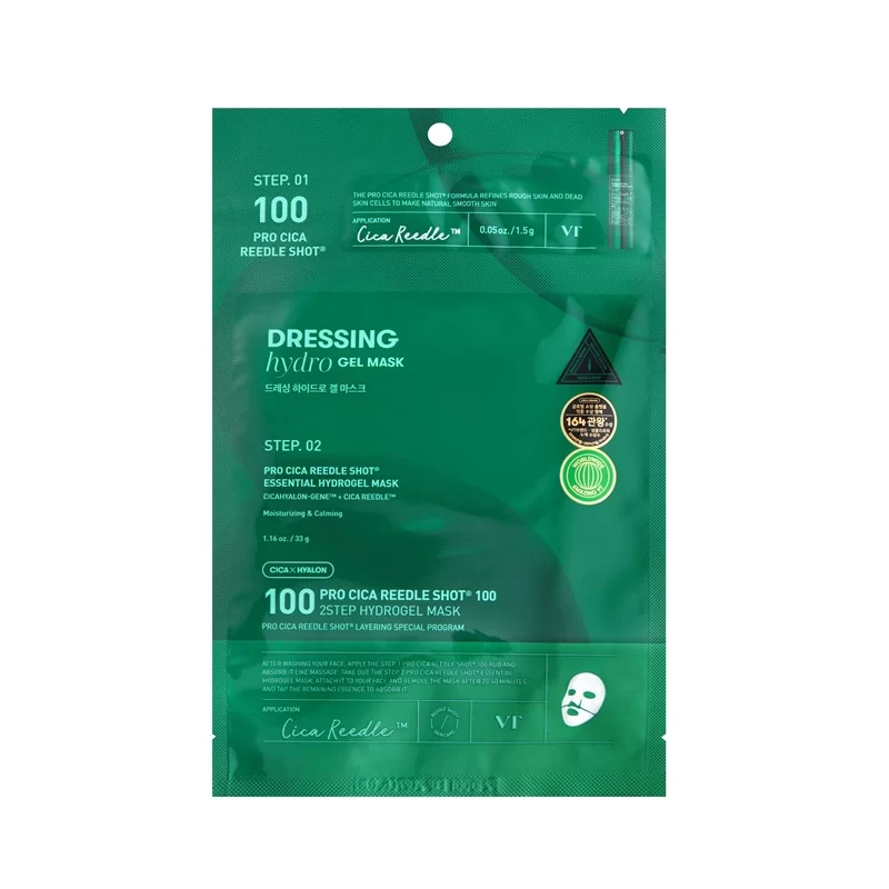 VT Cosmetics Pro Cica Reedle Shot 100 Two-Step Hydrogel Mask (1 Sheet) Green Centella Asiatica Calming and Repairing Mask