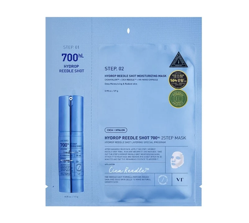 VT Cosmetics Hydrop Reedle Shot Essence Two-Step 700hl Microneedle Mask with Hyaluronic Acid Hydrating Microneedle Mask