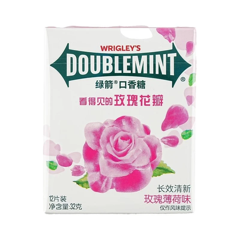[Self-operated] China WRIGLEY'S DOUBLEMINT Green Arrow Rose Mint Chewing Gum 12 pieces 32g Seasonal Limited Sweet Flower Fragrance Breath Fresh Kissing Mouth Cooling Chewing Gum Snack