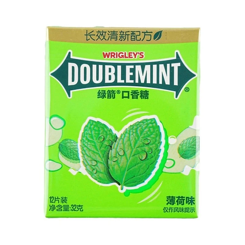 [Self-operated] China WRIGLEY'S DOUBLEMINT Green Arrow Mint Gum 12 pieces 32g breath fresh kiss mouth refreshing gum snack