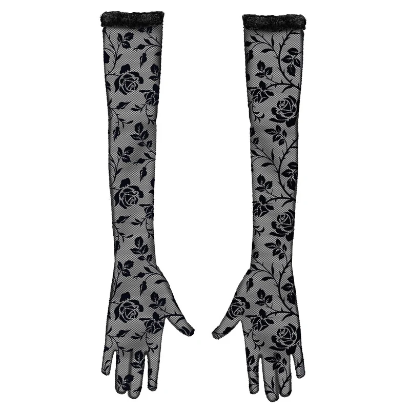 Lange Gothic-Handschuhe mit Rosenmotiv