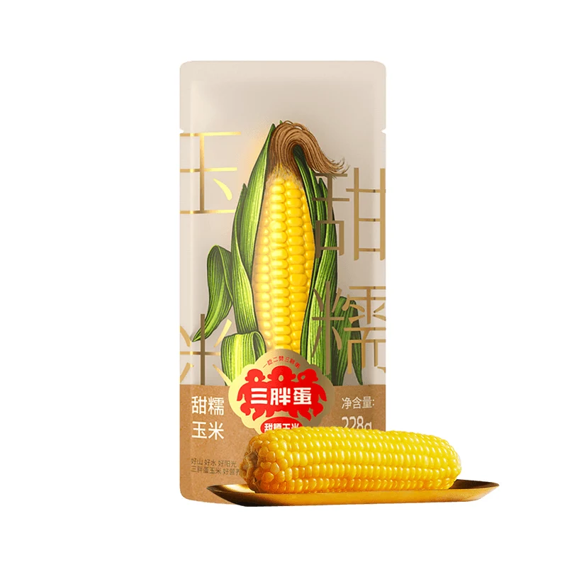 [Self-operated] China Sanpangdan sweet glutinous corn vacuum lock fresh corn 1 piece 228g heat ready to eat low calorie whole grain meal replacement Inner Mongolia specialty whole grain convenient breakfast
