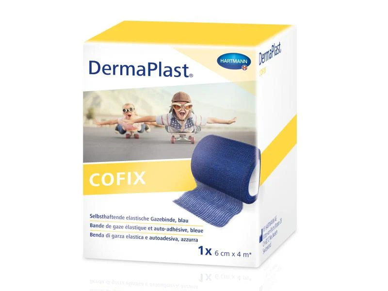 DermaPlast Cofix Gazebinde, blau, 6 cm x 4 m, 1 Rolle