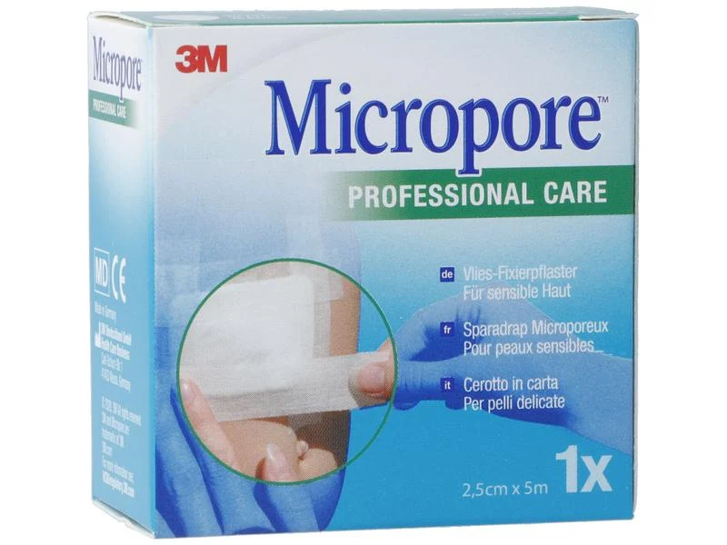 3M Micropore Fixierpflaster Vlies, weiss, 2.5 cm x 5 m, 1 Stück ohne Dispenser