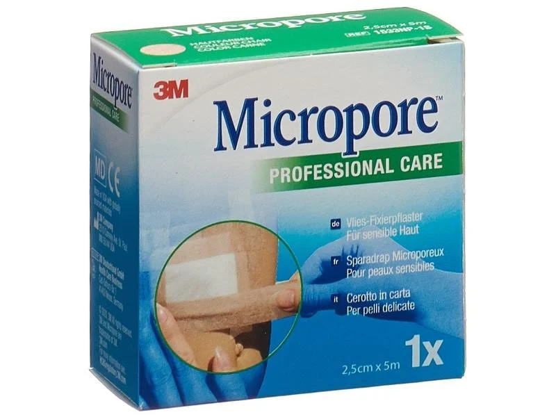 3M Micropore Fixierpflaster Vlies, beige, 2.5 cm x 5 m, 1 Stück, ohne Dispenser