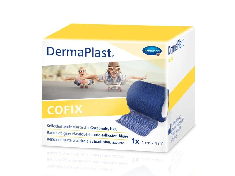 DermaPlast Cofix Gazebinde, blau, 4 cm x 4 m, 1 Rolle