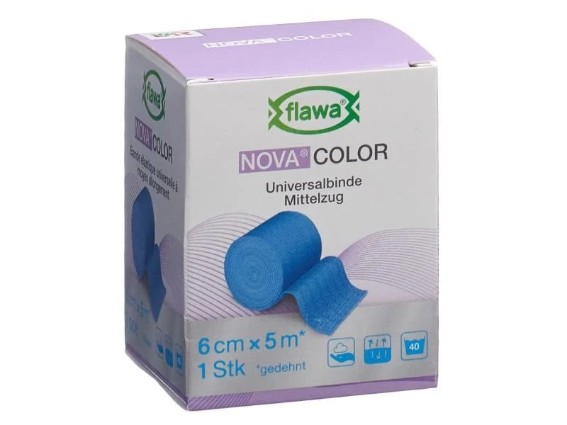 FLAWA Nova Color Universalbinde Mittelzug, blau, 6 cm x 5 m, 1 Stück