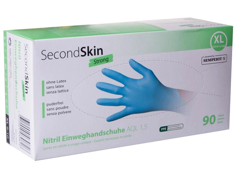 Secondskin Einweghandschuh Nitril Strong, Grösse XL, blau, 90 Stück