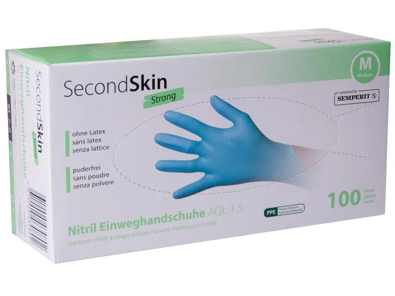 Secondskin Einweghandschuh Nitril Strong, Grösse M, blau, 100 Stück