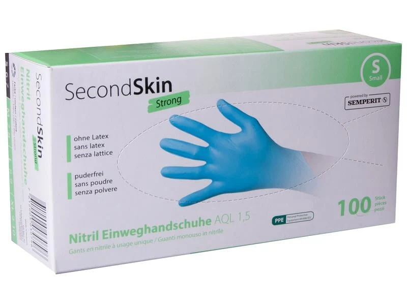 Secondskin Einweghandschuh Nitril Strong, Grösse S, blau, 100 Stück