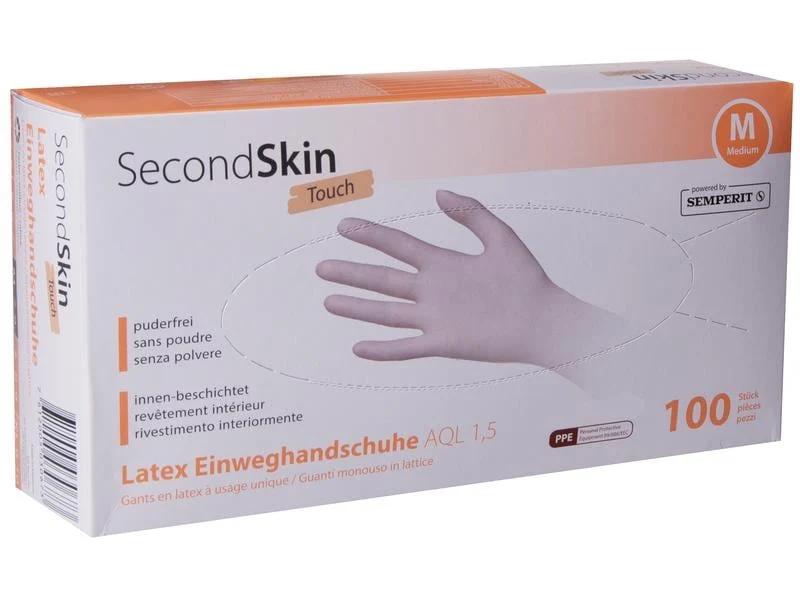 Secondskin Einweghandschuh Latex Touch, Grösse M, beige, 100 Stück