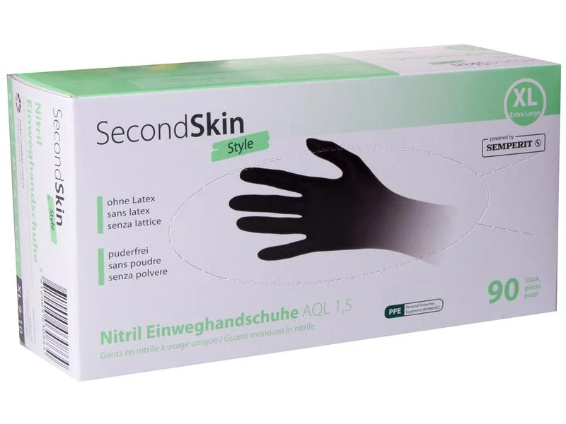 Secondskin Einweghandschuh Nitril Style, Grösse XL, schwarz, 90 Stück