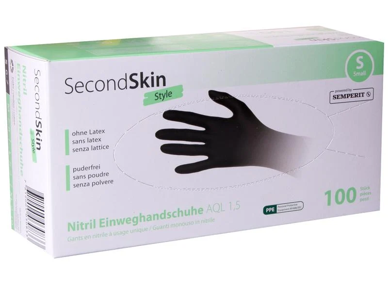 Secondskin Einweghandschuh Nitril Style, Grösse S, schwarz, 100 Stück