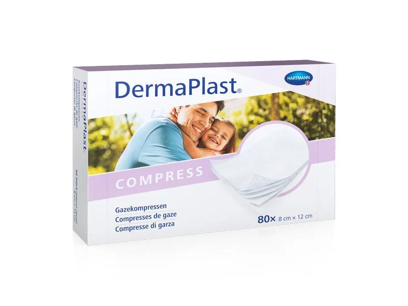 DermaPlast Gazekompressen, steril, 8 x 12 cm, 80 Stück