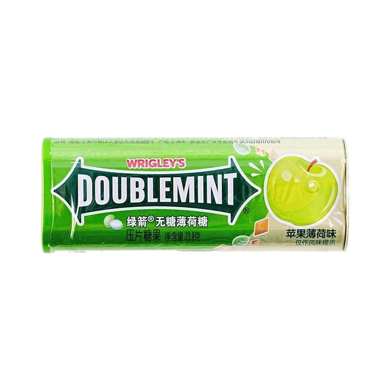 [Self-operated] China WRIGLEY'S DOUBLEMINT Green Arrow Sugar-free Mint Candy Apple Mint Flavor 23.8g Iron Box Breath Freshening Kissing Mouth Cleaning Lozenges Refreshing Candy Snacks
