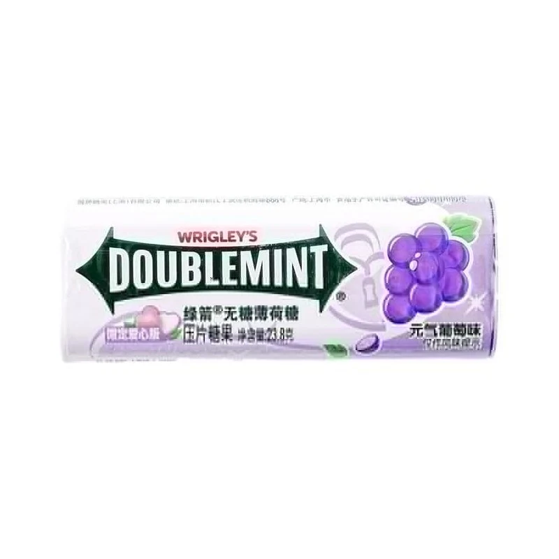 [Self-operated] China WRIGLEY'S DOUBLEMINT Green Arrow Sugar-free Mint Candy Yuanqi Grape Flavor 23.8g Iron Box Breath Freshening Kissing Mouth Cleansing Lozenges Refreshing Candy Snacks
