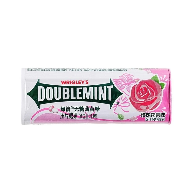 [Self-operated] China WRIGLEY'S DOUBLEMINT Green Arrow Sugar-free Mint Rose Tea Flavor 23.8g Iron Box Breath Freshening Kissing Mouth Cleansing Lozenges Refreshing Candy Snacks
